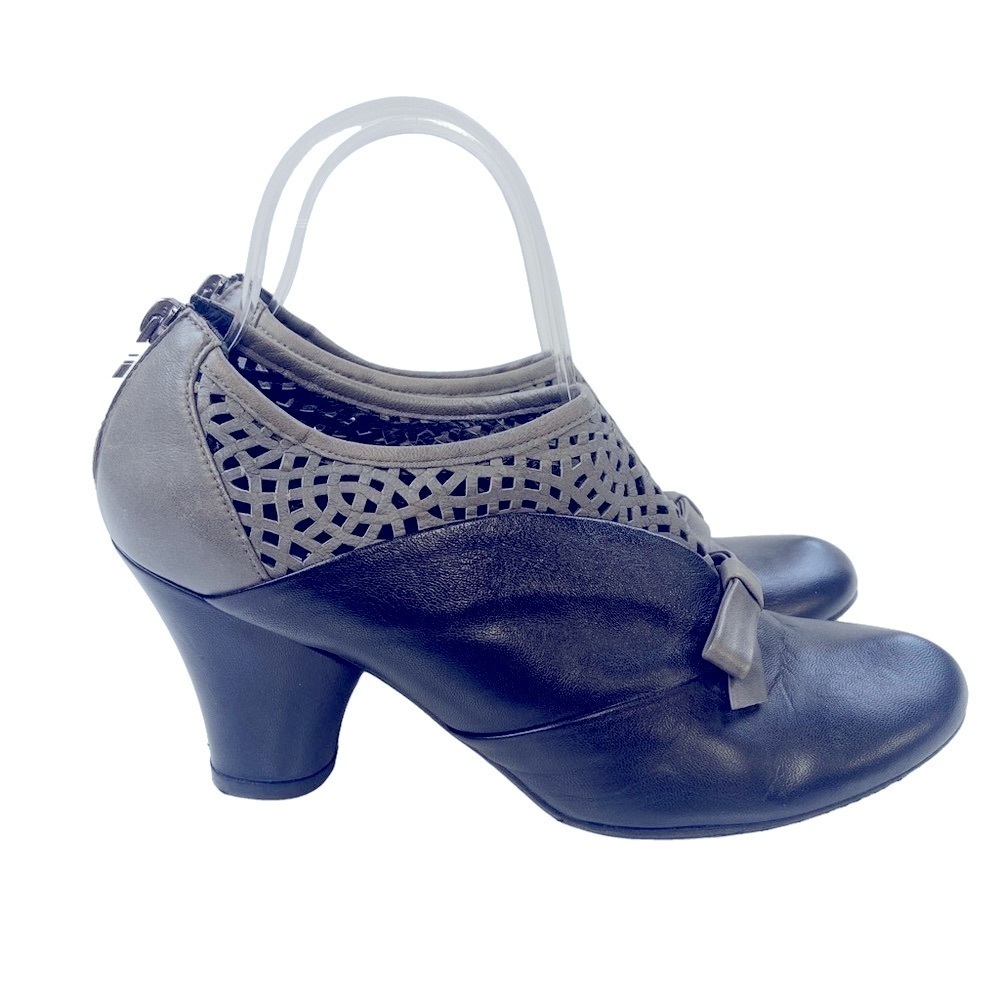 Anthropologie Audley London Oxford Booties All Leather Grey Black Size 7.5 Retro